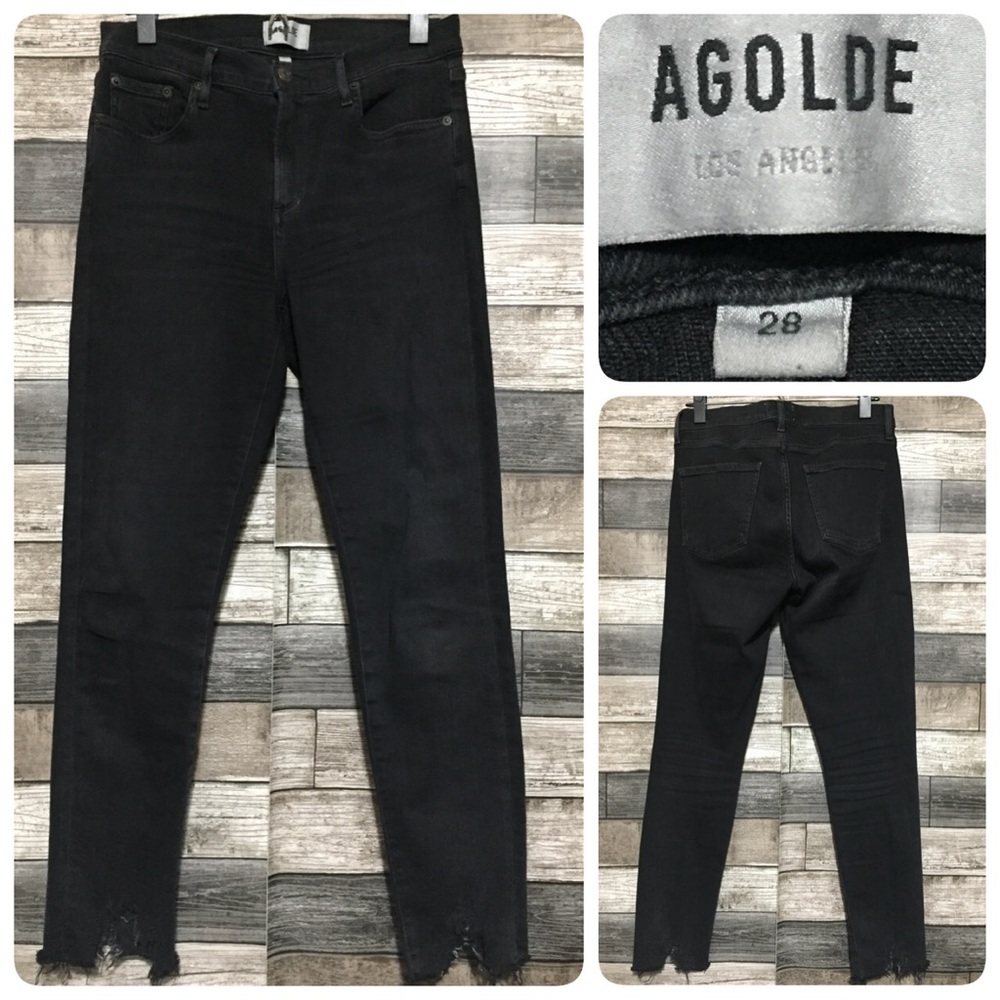 Agolde Sophie Jeans Women’s 28 Black Gray (Inseam 28) Raw Hem High Rise Stretch